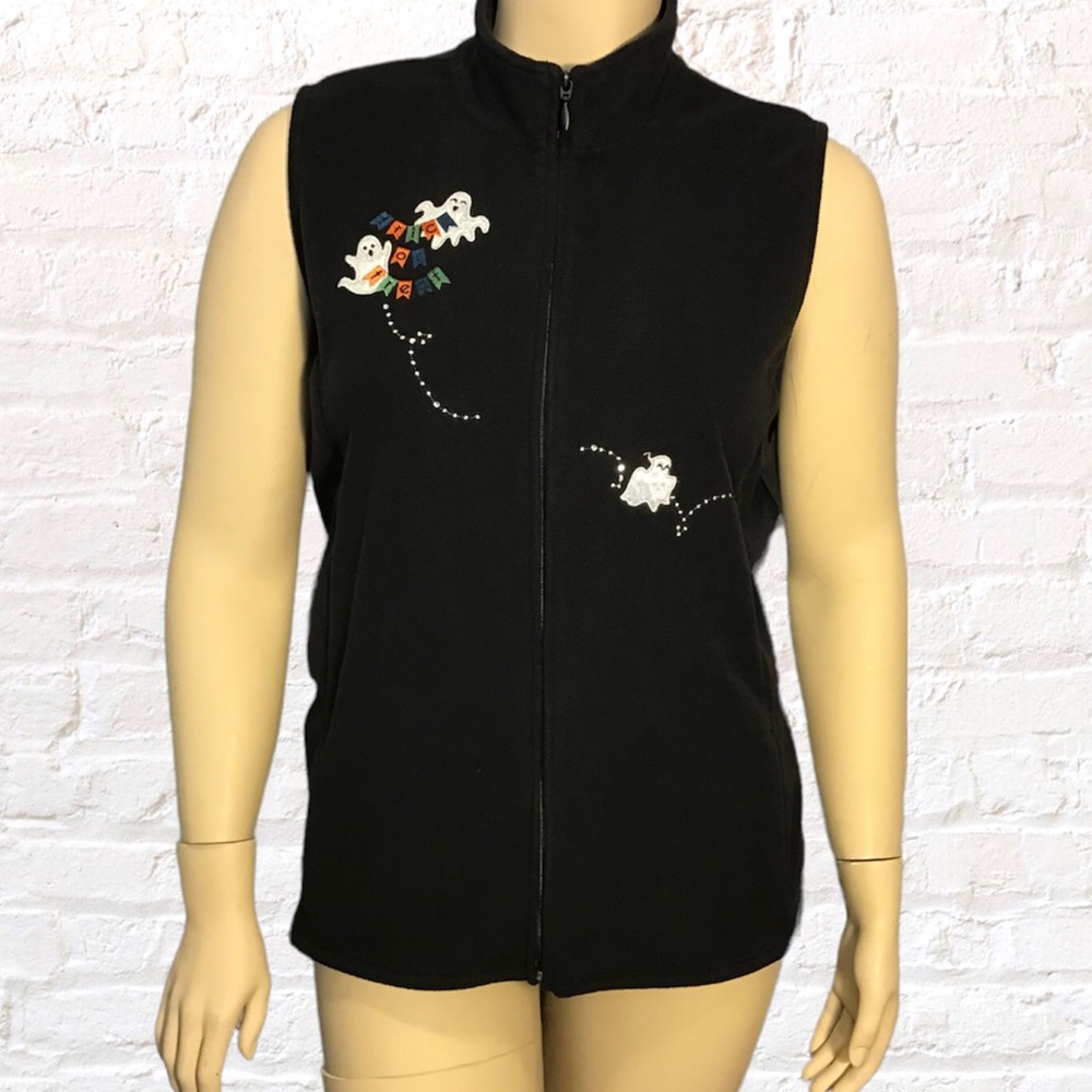 Vintage Halloween Trick or Treat Ghost Fleece Vest